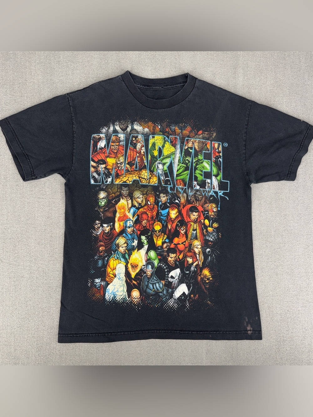 Y2K Marvel Civil War Shirt Small Faded Stain Distressed X-Men Hulk Spider-Man